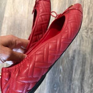 Vince Camuto Red Patent Square-Toe Ballet Flats with Bow